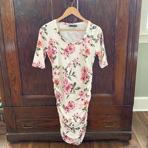 Floral ruched microfiber maternity dress
